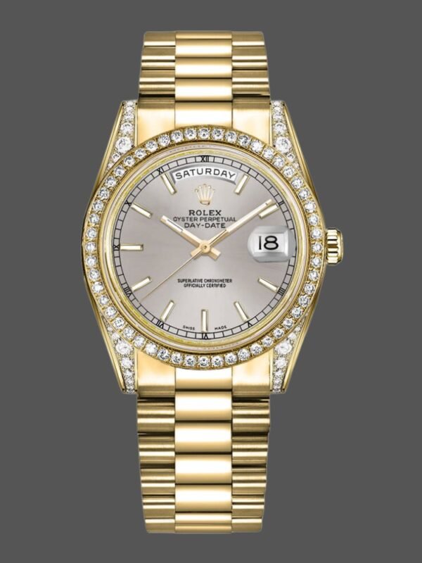 Rolex Day-Date 118388 Yellow Gold Silver Index Dial 36MM Unisex Replica Watch - Image 1
