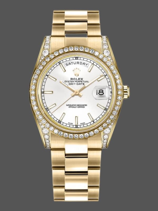 Rolex Day-Date 118388 Yellow Gold White Dial 36MM Unisex Replica Watch - Image 1