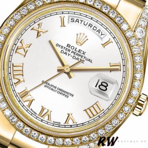 Rolex Day-Date 118388 Yellow Gold White Roman Numeral Dial 36MM Unisex Replica Watch - Image 2