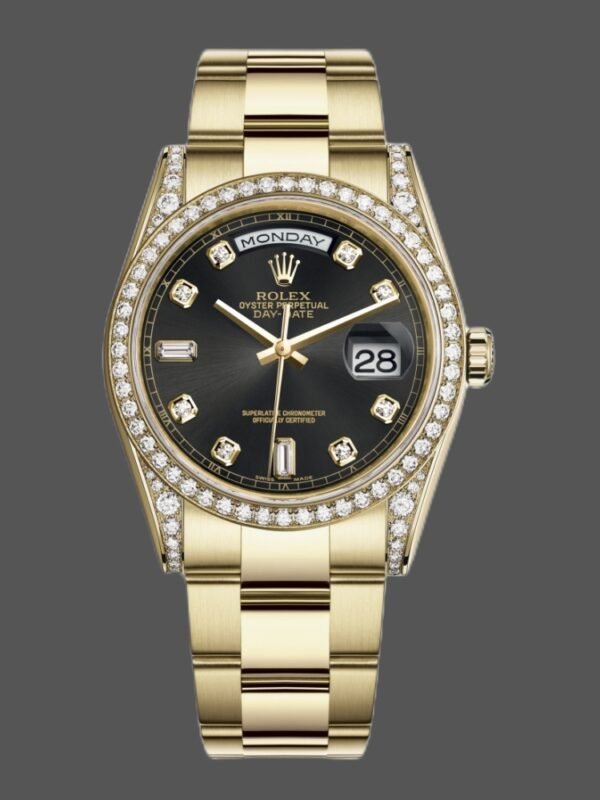Rolex Day-Date 118388 yellow gold Black Diamond Dial 36mm Unisex Replica Watch - Image 1
