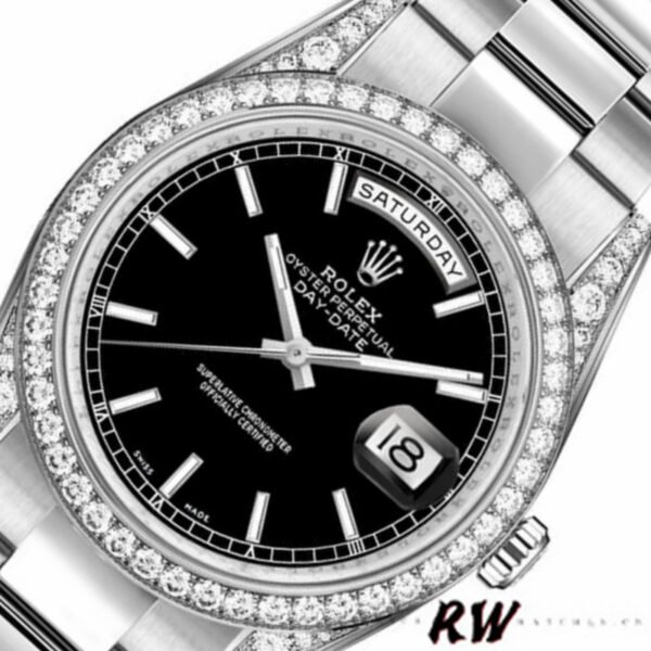 Rolex Day-Date 118389 Diamond Bezel Black Index Dial 36MM Unisex Replica Watch - Image 2