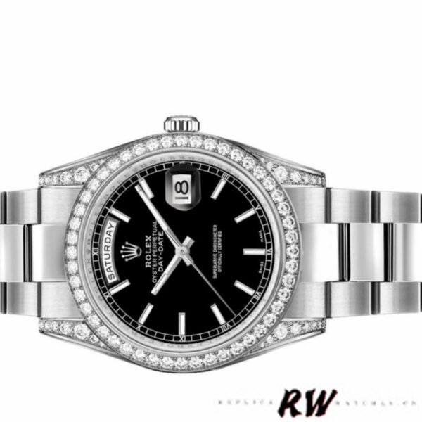 Rolex Day-Date 118389 Diamond Bezel Black Index Dial 36MM Unisex Replica Watch - Image 4