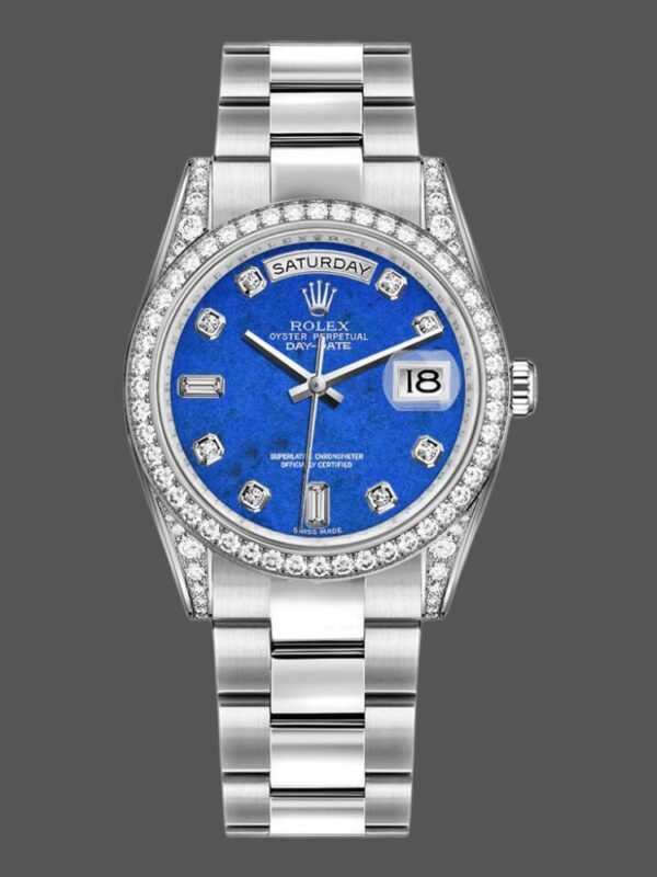 Rolex Day-Date 118389 Diamond Bezel Blue Dial 36MM Unisex Replica Watch - Image 1