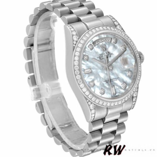 Rolex Day-Date 118389 Diamond Bezel MOP White Dial 36MM Unisex Replica Watch - Image 2