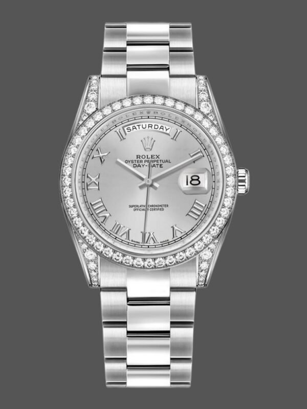 Rolex Day-Date 118389 Silver Roman Numeral Dial 36MM Unisex Replica Watch - Image 1