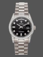 Rolex Day-Date 118389 White Gold Black Diamond Dial 36MM Unisex Replica Watch
