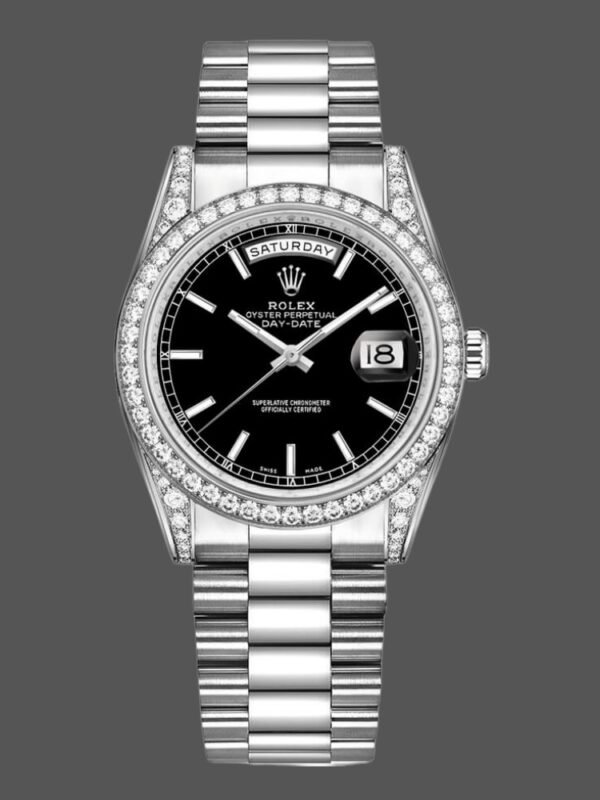 Rolex Day-Date 118389 White Gold Black Index Dial 36MM Unisex Replica Watch - Image 1