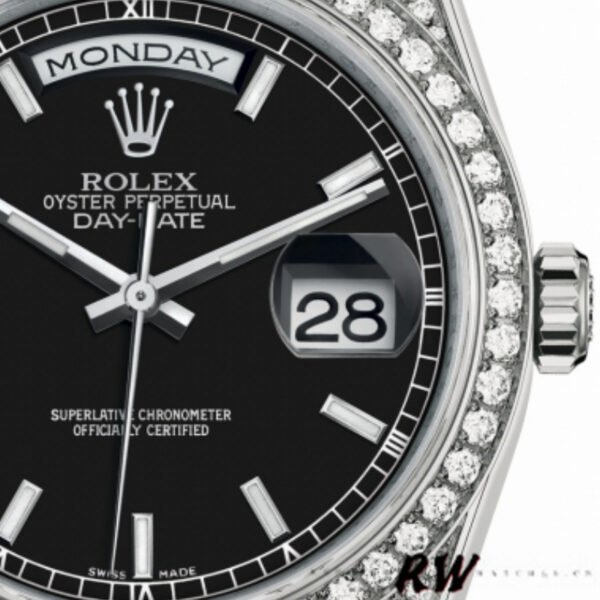 Rolex Day-Date 118389 White Gold Black Index Dial 36MM Unisex Replica Watch - Image 2