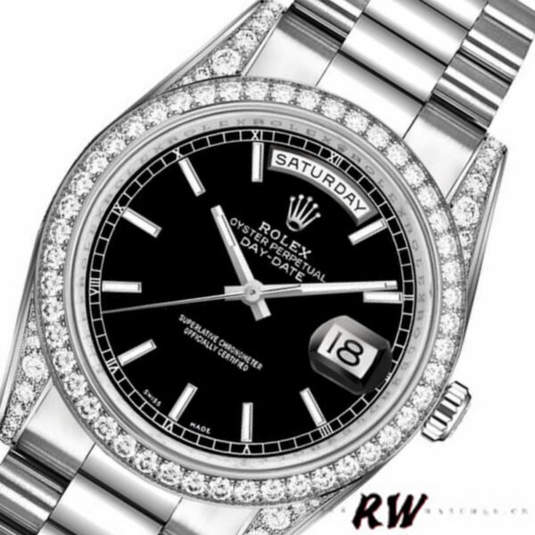 Rolex Day-Date 118389 White Gold Black Index Dial 36MM Unisex Replica Watch - Image 3