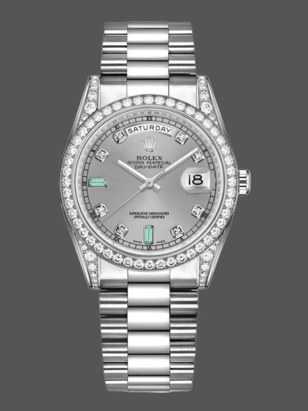 Rolex Day-Date 118389 White Gold Silver Dial 36MM Unisex Replica Watch - Image 1
