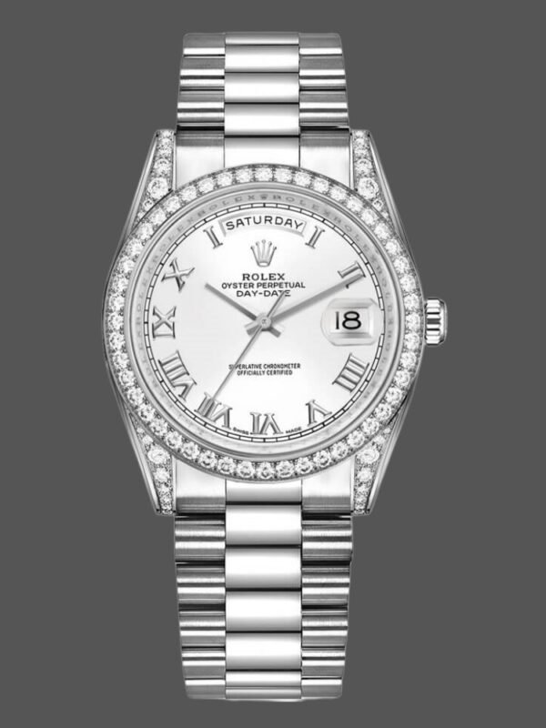 Rolex Day-Date 118389 White Gold White Roman Numeral Dial 36MM Unisex Replica Watch - Image 1