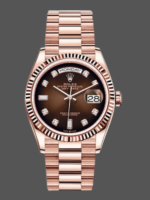 Rolex Day-Date 128235 Everose Gold Brown Ombre Diamond Dial 36MM Unisex Replica Watch - Image 1