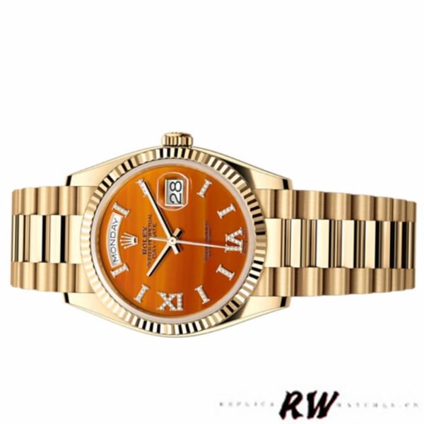 Rolex Day-Date 128238 Fluted Bezel Carnelian dial 36MM Unisex Replica Watch - Image 4