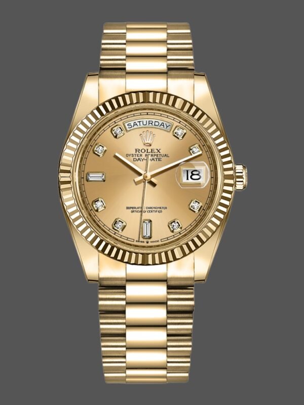 Rolex Day-Date 128238 Fluted Bezel Champagne Diamond Dial 36MM Unisex Replica Watch - Image 1