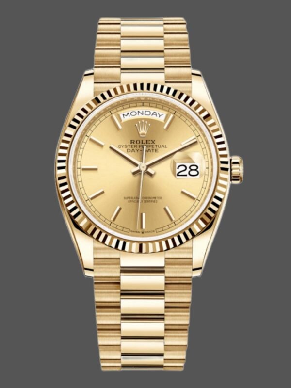 Rolex Day-Date 128238 Fluted Bezel Champagne Index Dial 36MM Unisex Replica Watch - Image 1