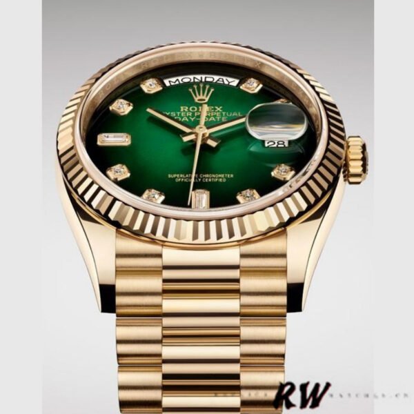 Rolex Day-Date 128238 Fluted Bezel Green Diamond Dial 36MM Unisex Replica Watch - Image 4