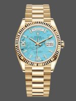 Rolex Day-Date 128238 Fluted Bezel Turquoise Diamond Dial 36MM Unisex Replica Watch