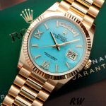 Rolex Day-Date 128238 Fluted Bezel Turquoise Diamond Dial 36MM Unisex Replica Watch - Image 2