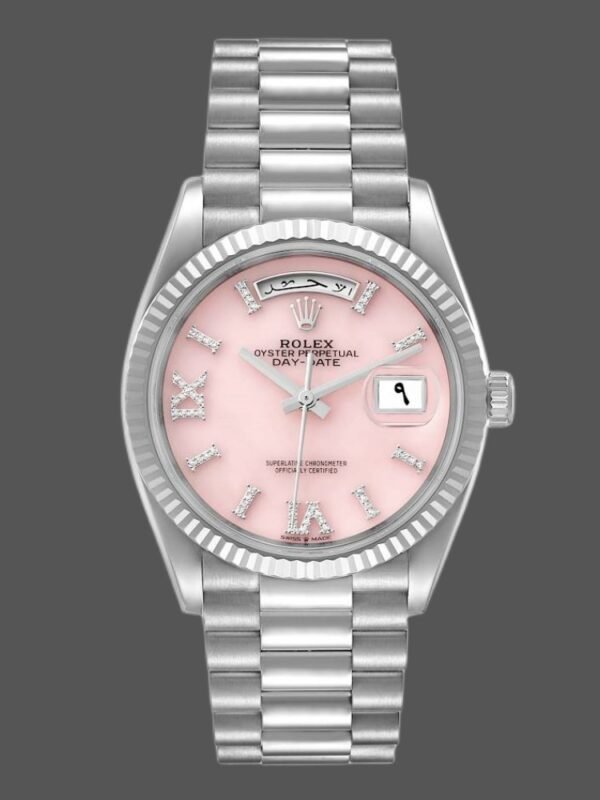 Rolex Day-Date 128239 White Gold Pink Opal Dial 36MM Unisex Replica Watch - Image 1