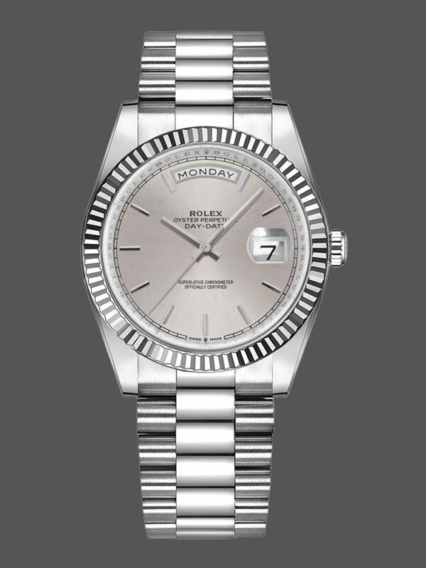 Rolex Day-Date 128239 White Gold Silver Index Dial 36MM Unisex Replica Watch - Image 1