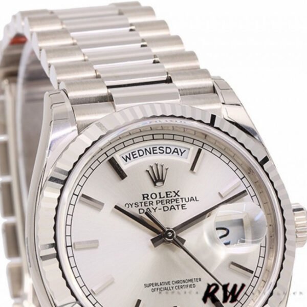 Rolex Day-Date 128239 White Gold Silver Index Dial 36MM Unisex Replica Watch - Image 2