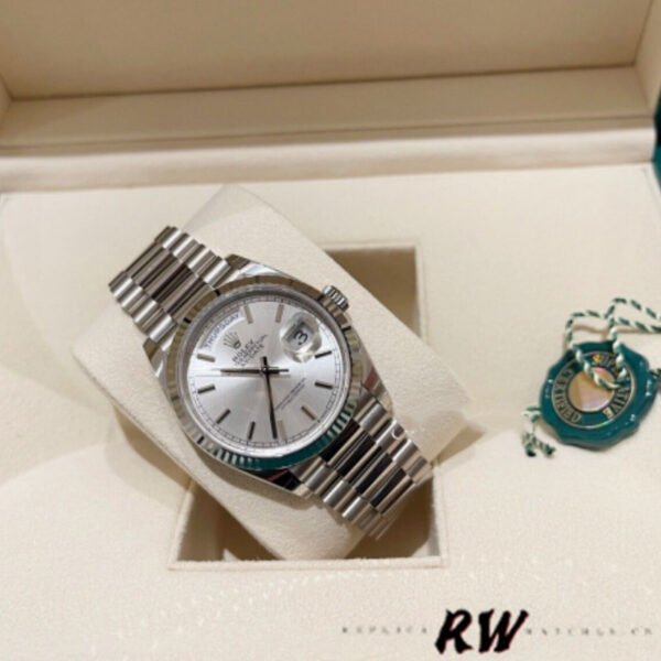 Rolex Day-Date 128239 White Gold Silver Index Dial 36MM Unisex Replica Watch - Image 3