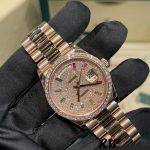 Rolex Day-Date 128345RBR Diamond Paved Dial Everose Gold 36MM Unisex Replica Watch - Image 2