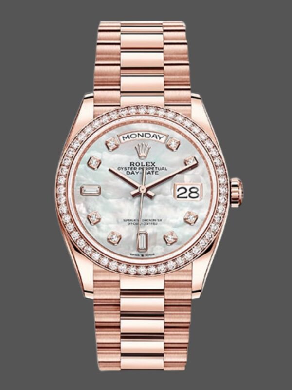 Rolex Day-Date 128345RBR Mother of Pearl White Dial Everose Gold 36MM Unisex Replica Watch - Image 1