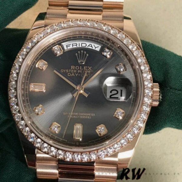 Rolex Day-Date 128345RBR Slate Dial Everose Gold 36MM Unisex Replica Watch - Image 2