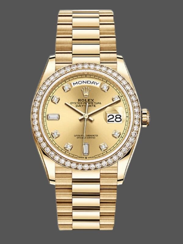 Rolex Day-Date 128348RBR Champagne Diamond Dial Yellow Gold 36MM Unisex Replica Watch - Image 1