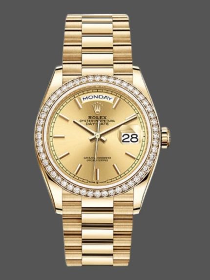 Rolex Day-Date 128348RBR Champagne Index Dial Yellow Gold 36MM Unisex Replica Watch