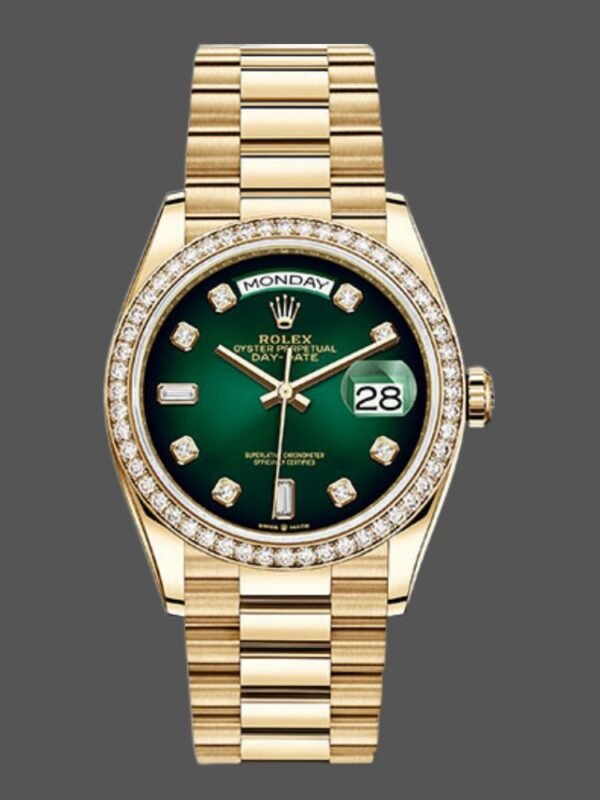 Rolex Day-Date 128348RBR Green Ombre Diamond Dial Yellow Gold 36MM Unisex Replica Watch - Image 1