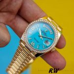 Rolex Day-Date 128348RBR Turquoise Diamond Dial Yellow Gold 36MM Unisex Replica Watch - Image 3