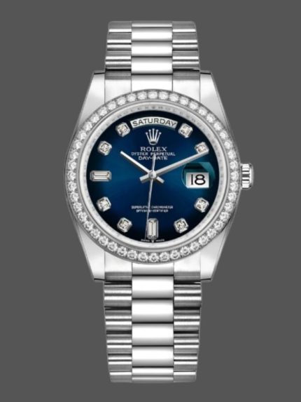 Rolex Day-Date 128349RBR Blue Ombre Dial Diamond Bezel 36MM Unisex Replica Watch