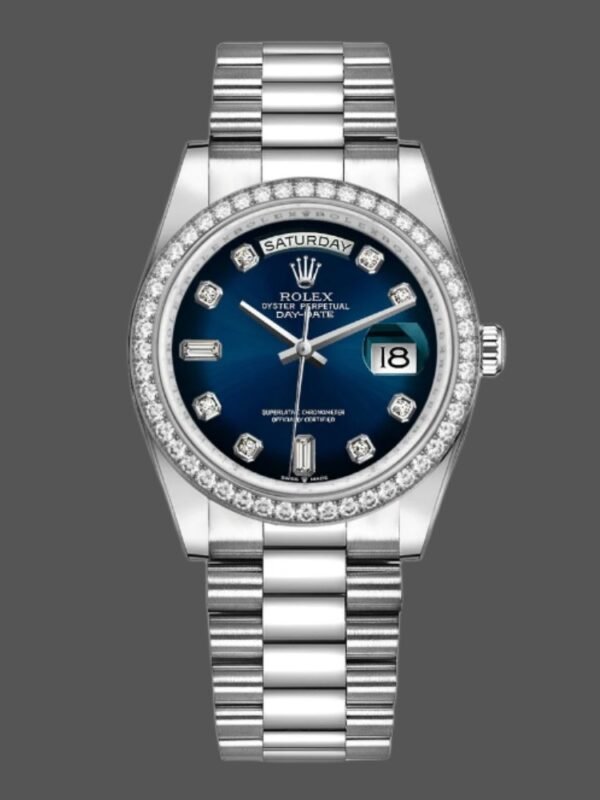 Rolex Day-Date 128349RBR Blue Ombre Dial Diamond Bezel 36MM Unisex Replica Watch - Image 1