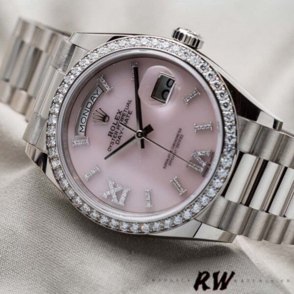 Rolex Day-Date 128349RBR Pink Opal Dial Diamond Bezel 36MM Unisex Replica Watch - Image 2