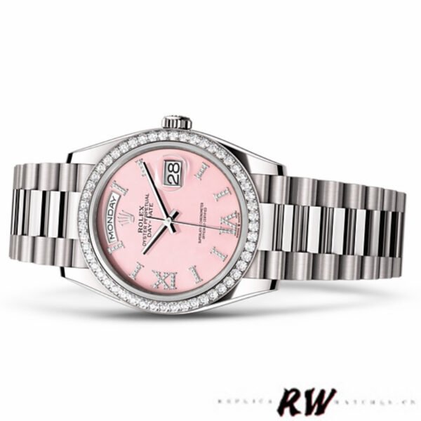 Rolex Day-Date 128349RBR Pink Opal Dial Diamond Bezel 36MM Unisex Replica Watch - Image 4