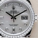 Rolex Day-Date 128349RBR White Mother of Pearl Dial Diamond Bezel 36MM Unisex Replica Watch - Image 4