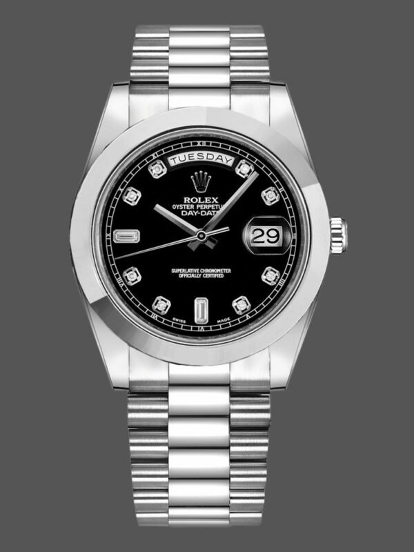Rolex Day-Date 218206 Black Diamond Dial Platinum 41MM Mens Replica Watch - Image 1