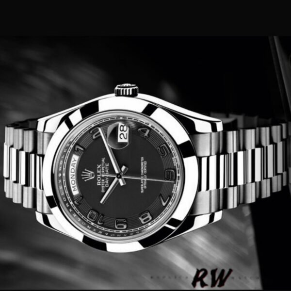 Rolex Day-Date 218206 Concentric Black Dial Platinum 41MM Mens Replica Watch - Image 4
