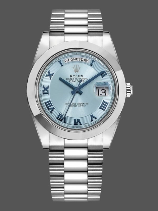 Rolex Day-Date 218206 Concentric Circle Ice Blue Dial Platinum 41MM Mens Replica Watch - Image 1