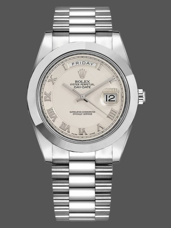 Rolex Day-Date 218206 Concentric Circle Ivory Roman Numeral Dial Platinum 41MM Mens Replica Watch - Image 1