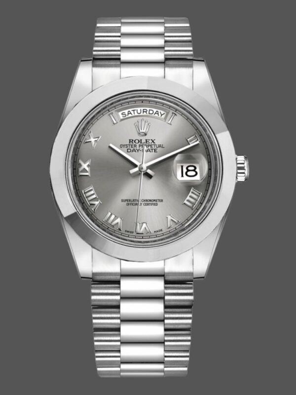 Rolex Day-Date 218206 Concentric Rhodium Grey Roman Numeral Dial Platinum 41MM Mens Replica Watch - Image 1