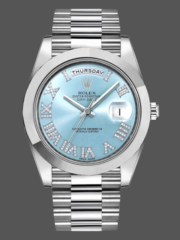 Rolex Day-Date 218206 Glacier Blue Diamond Roman Dial Platinum 41MM Mens Replica Watch - Image 1