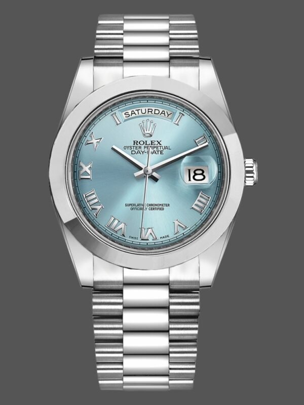 Rolex Day-Date 218206 Ice Blue Roman Numeral Dial Platinum 41MM Mens Replica Watch - Image 1