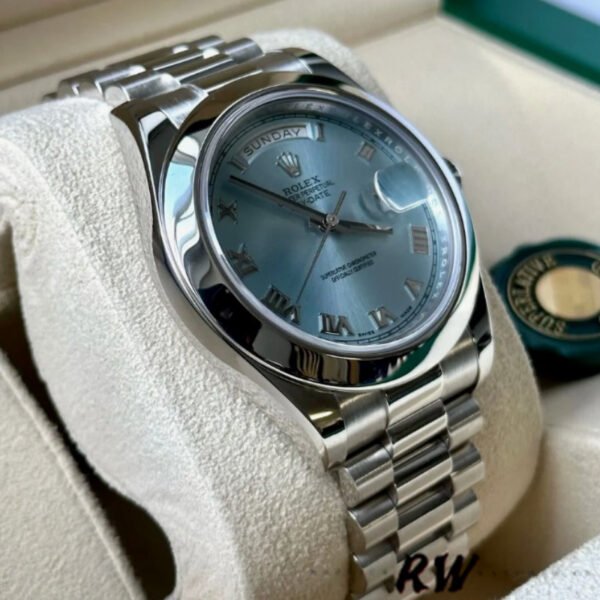 Rolex Day-Date 218206 Ice Blue Roman Numeral Dial Platinum 41MM Mens Replica Watch - Image 2