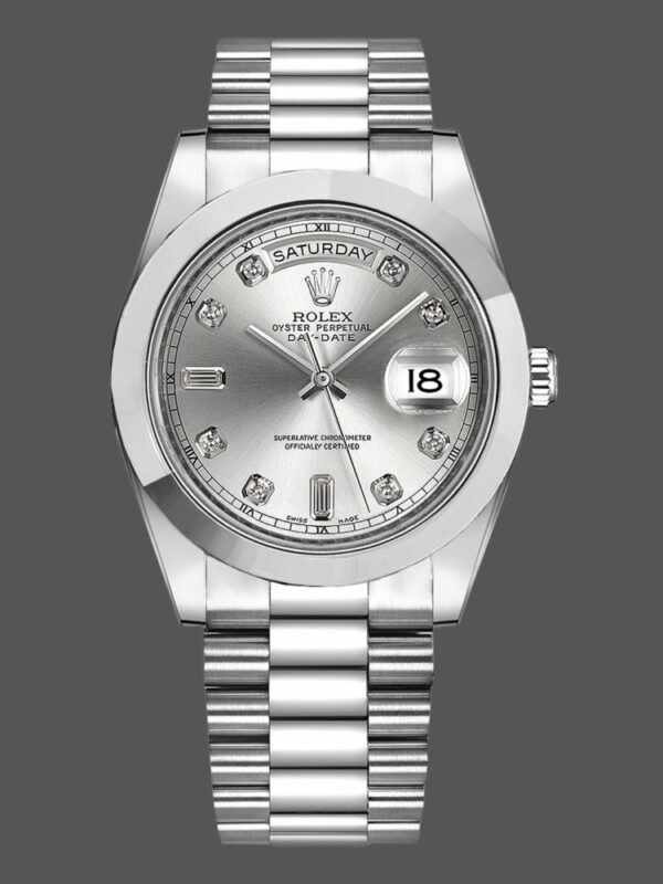 Rolex Day-Date 218206 Silver Diamond Dial Platinum 41MM Mens Replica Watch - Image 1