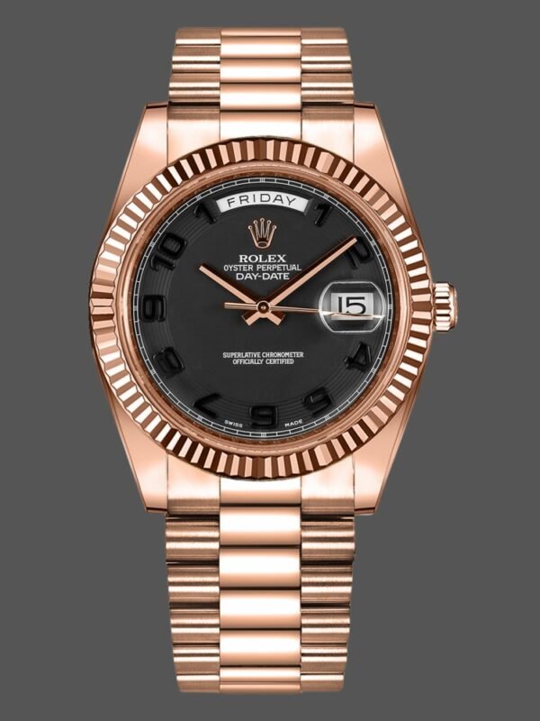 Rolex Day-Date 218235 Black Concentric Arabic Dial Rose Gold 41MM Mens Replica Watch - Image 1