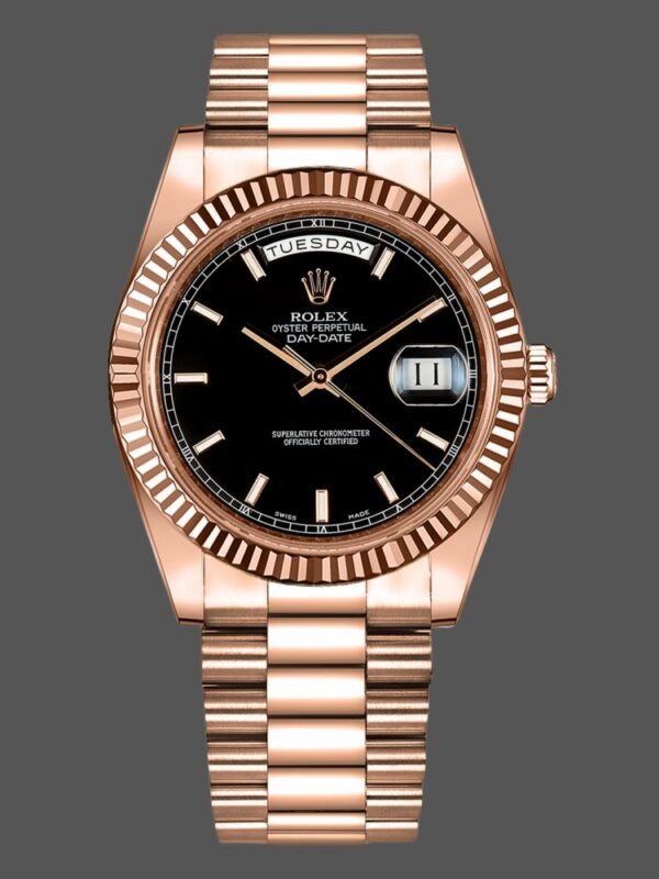 Rolex Day-Date 218235 Black Index Dial Rose Gold 41MM Mens Replica Watch - Image 1