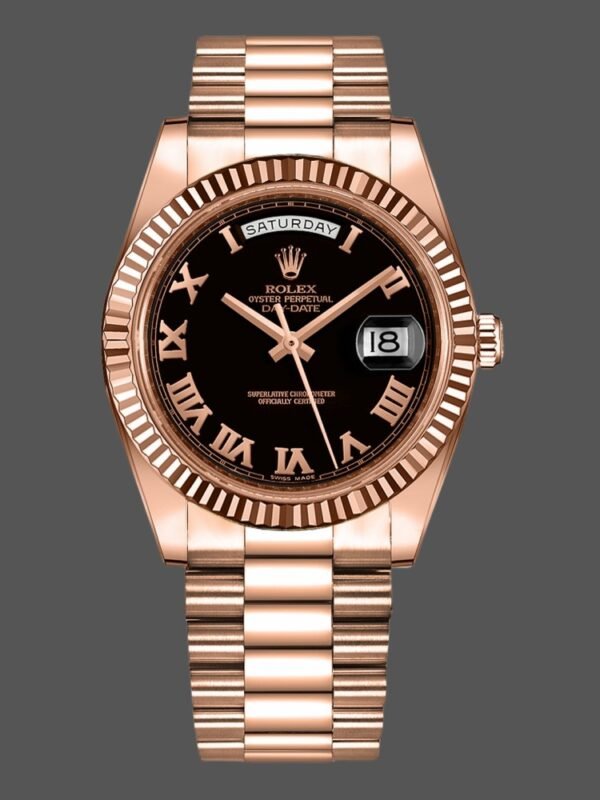 Rolex Day-Date 218235 Black Roman Numerals Dial Rose Gold 41MM Mens Replica Watch - Image 1